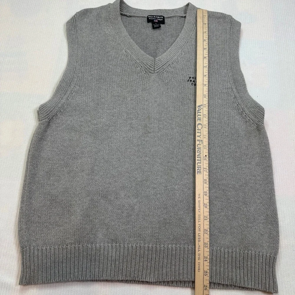 Polo Jeans Co‎ Ralph Lauren Mens Gray Cotton V-Neck Sweater Vest Large RN67437